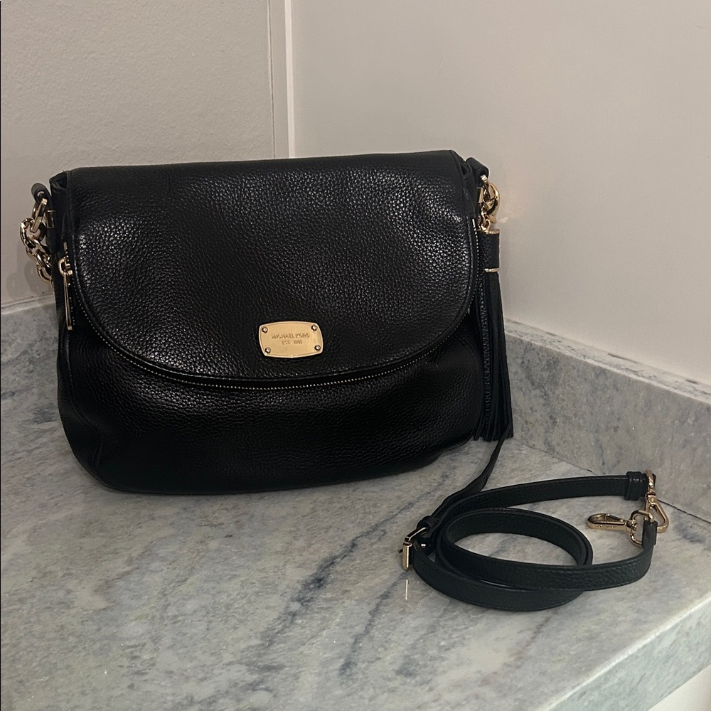 Michael Kors Black Pebbled Leather Crossbody with Gold Hardware